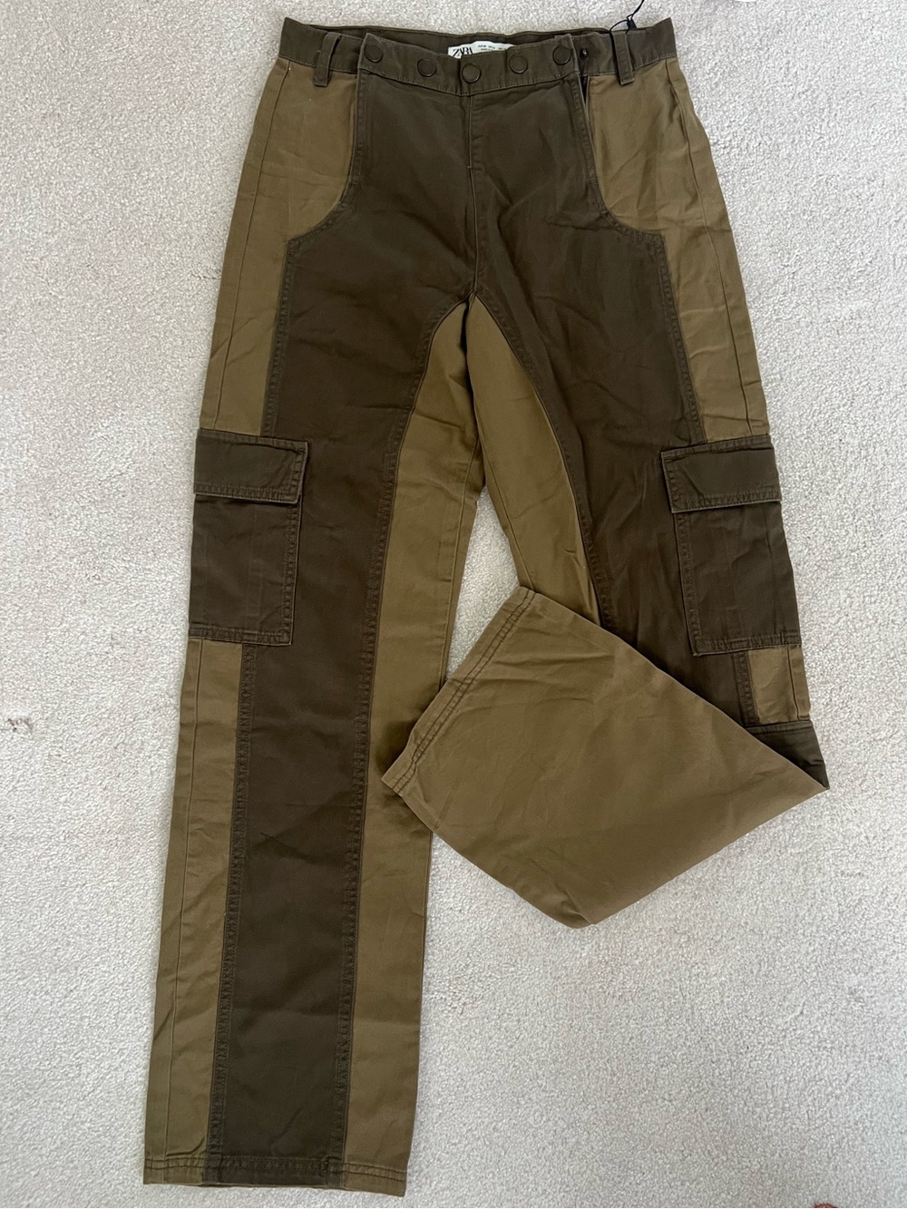 Zara Two-Tone Olive Cargo Pants